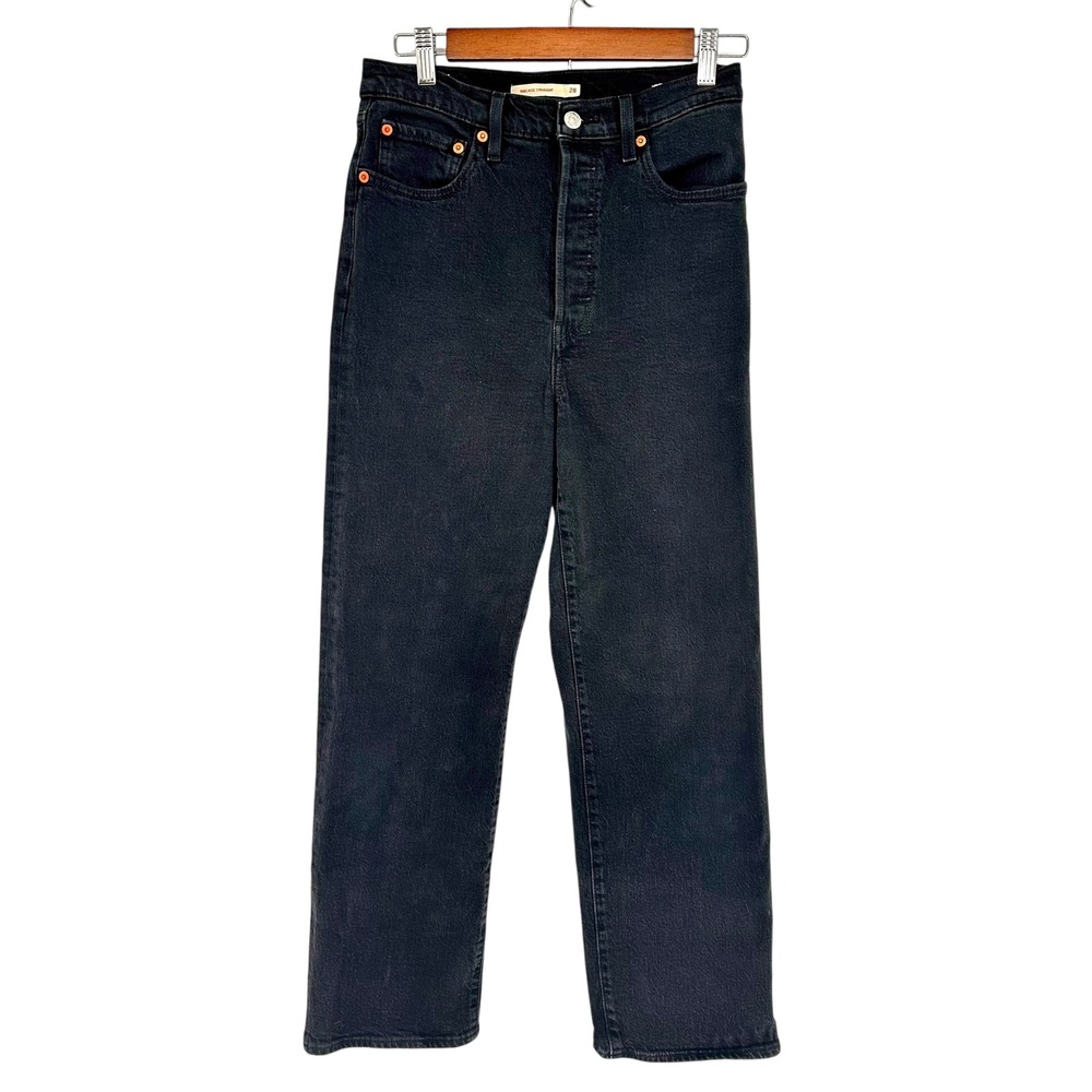Levi's Premium Ribcage‎ Straight Jeans W28 L27 Black High Rise Button Fly Ankle - Picture 4 of 15
